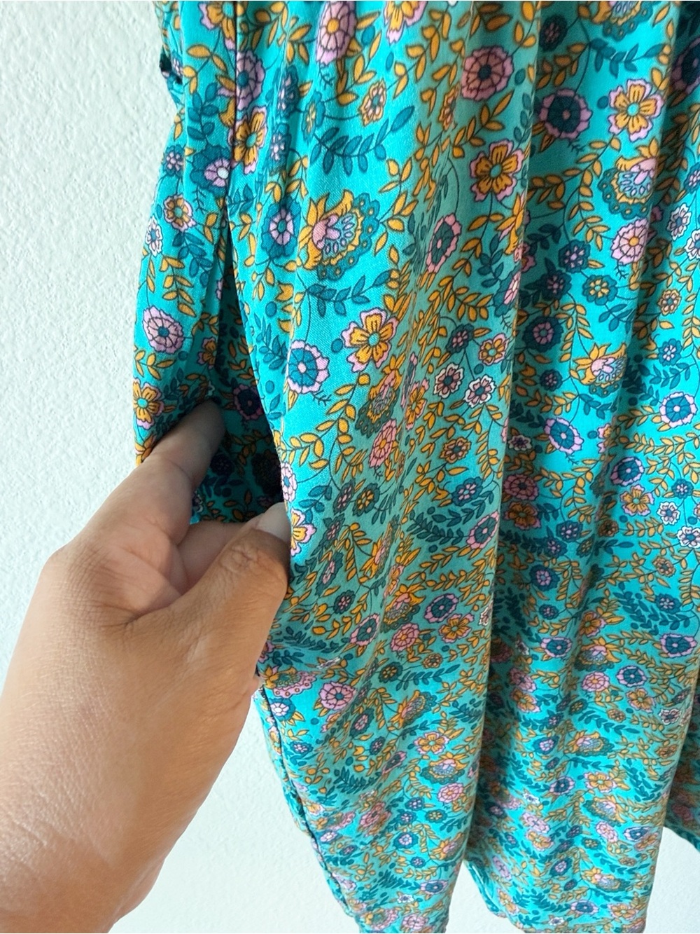 Natural Life XL Floral Boho Babydoll Dress Teal Pockets Oversized Cottagecore - Picture 10 of 12